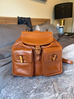 Gucci Brown Leather Backpack with Bamboo Buckles
